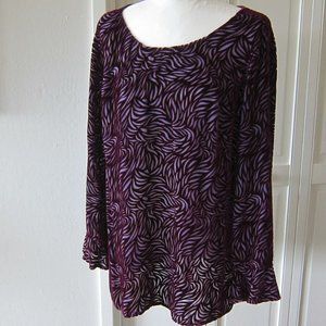 KLEEN SOLID AND SHEER PURPLE RAYON/SILK PEASANT VELVET TOP - SZ Medium